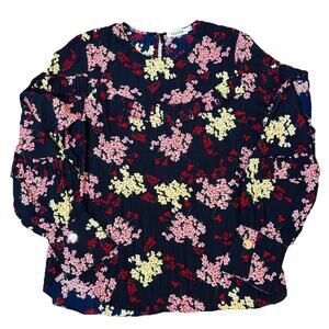 FARROW FLORAL RUFFLED BLOUSE SILVER BUTTON ACCENT M COTTAGECORE GARDEN